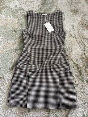 Caroline Constas Brown and White Gingham Dress